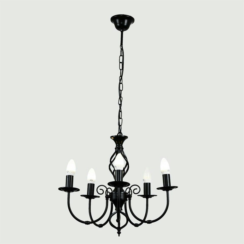 image 1 of ValueLights Traditional 5 Way Black Satin Pendant Ceiling Light Chandelier