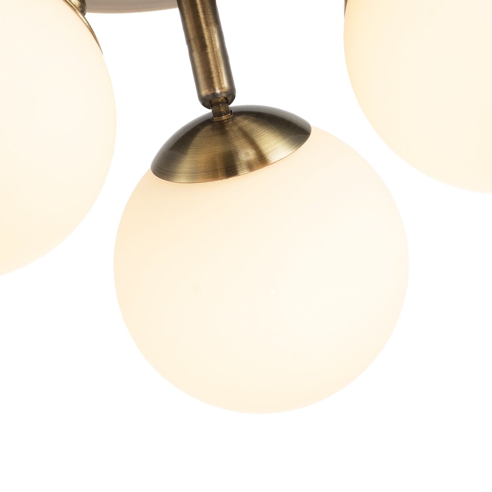 image 1 of Modern Triple Opal Glass Globe IP44 Rated Bathroom Antique Brass Ceiling Light | Gold