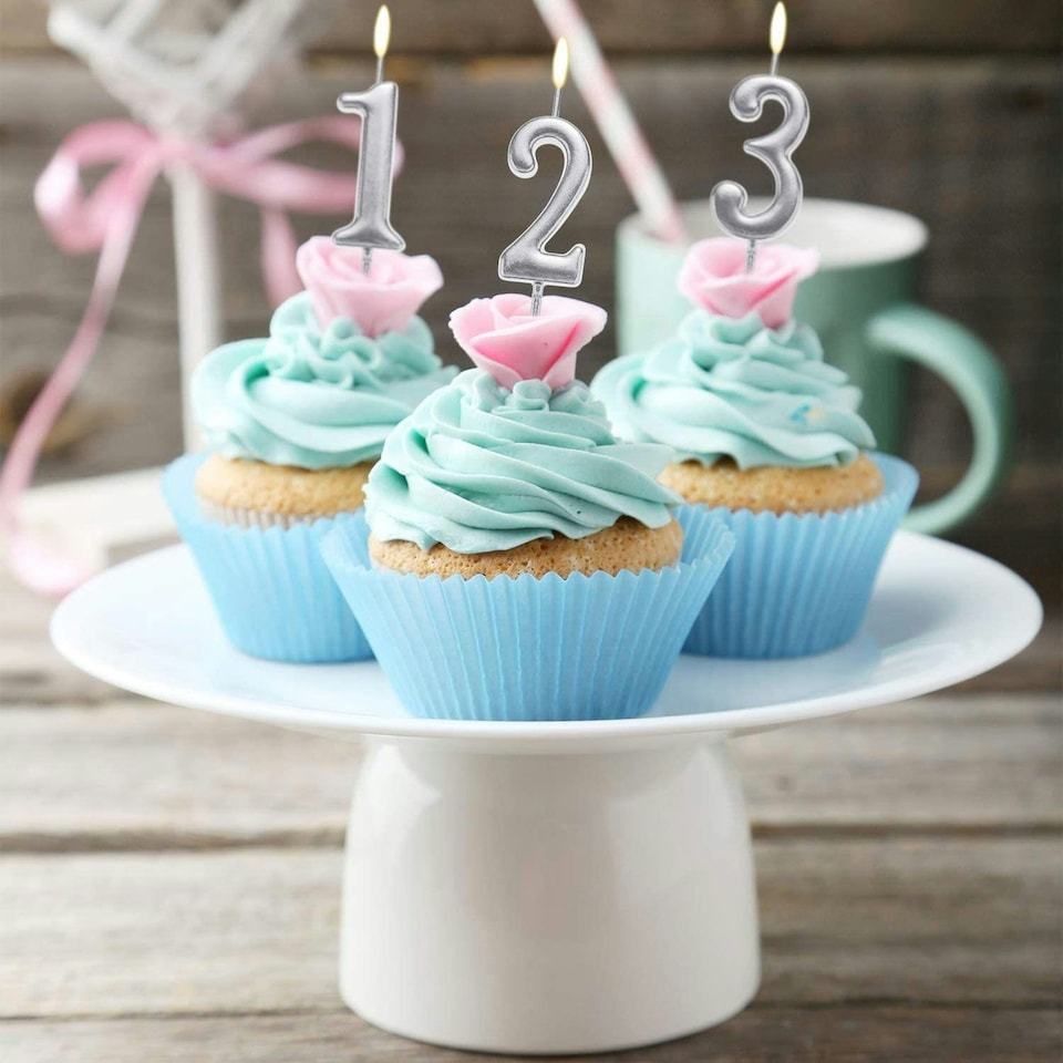 image 1 of Silver Number 6 pcs Candle Silver