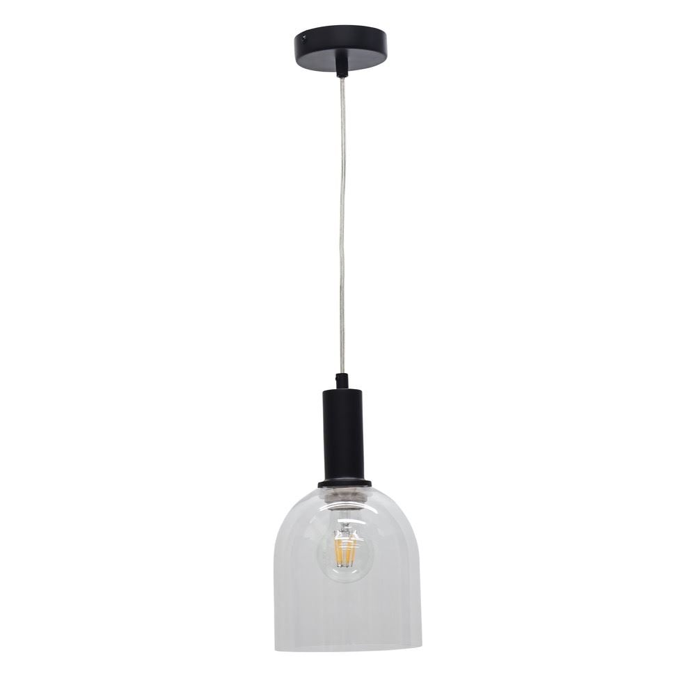 First Choice Lighting Belten - Clear Glass Cloche Black Deco Pendant Fitting