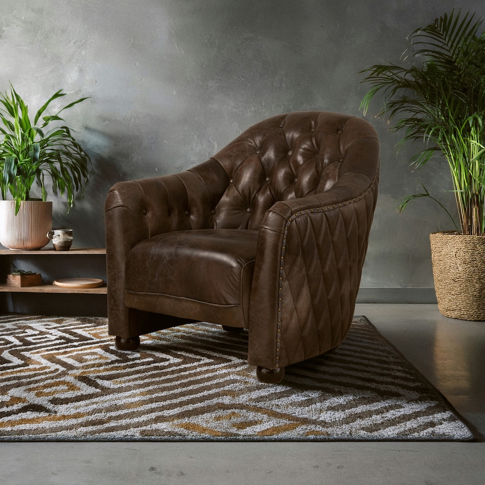 image 1 of Grey Leather Classic Armchair,Walnut Quilted Back Wooden Chair,Chesterfield Button Tufted Armrest Chair | Grey