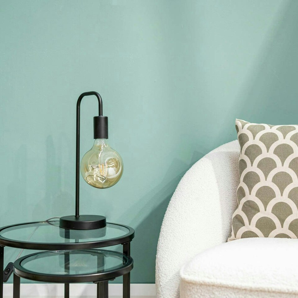 image 1 of ValueLights Bronx Pair of Industrial Style Black Metal Curved Stem Bedside Table Lamps Light