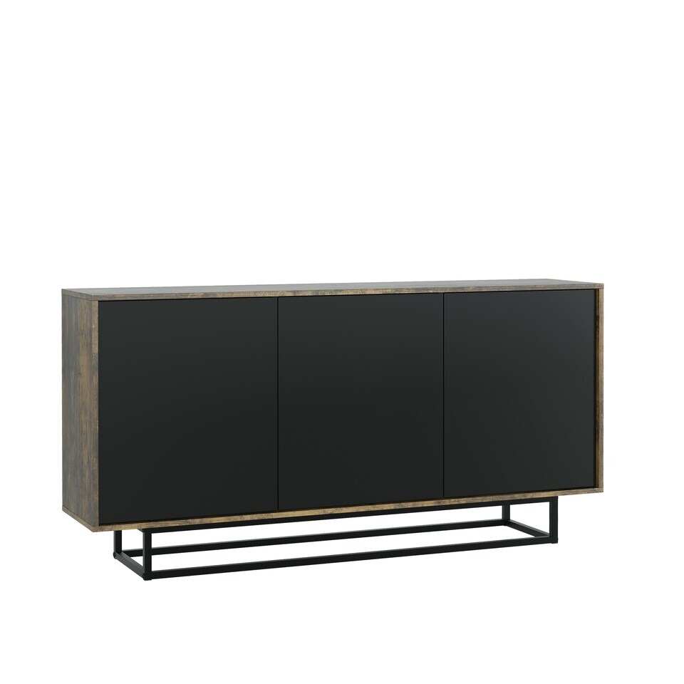 image 1 of Sideboard 160cm Industrial Oak & Black Matt – 3 Door Storage Cabinet with Metal Legs Bronze | Black