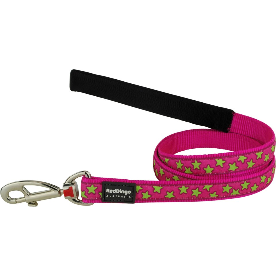 Dog Lead Design Stars Lime on Hot Pink 1.2m Pink | S