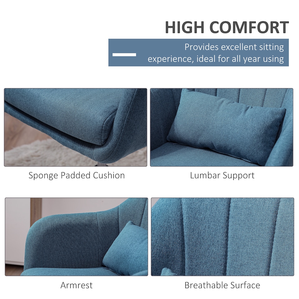 image 1 of HOMCOM Swivel Linen Fabric Accent Chair for Living Room Contemporary Vanity Armchair with Adjustable Height Thick Cushion Lumbar Support Armrest for Bedroom Office Blue