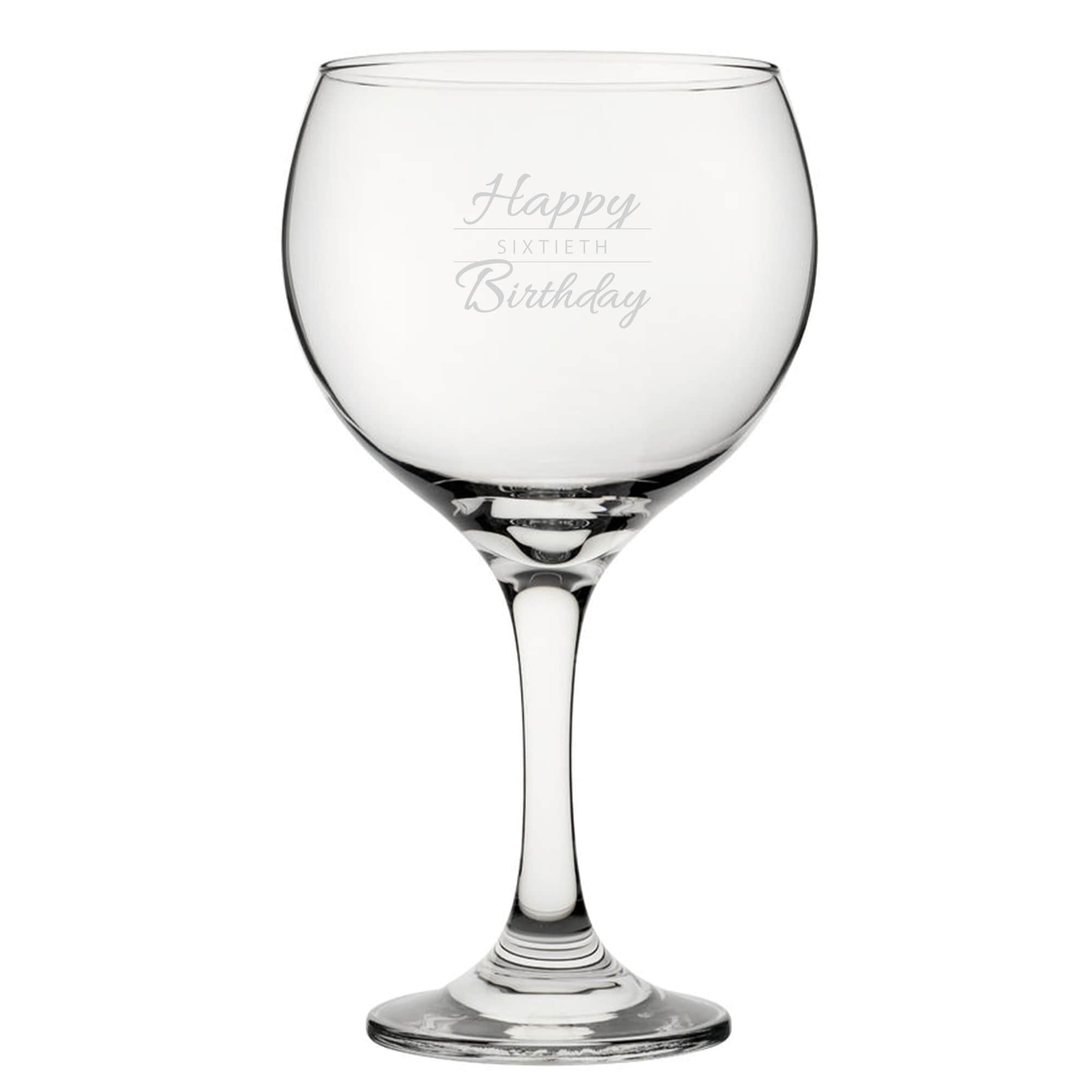 Personalised Happy 60th Birthday Modern Design Gin Balloon Glass
