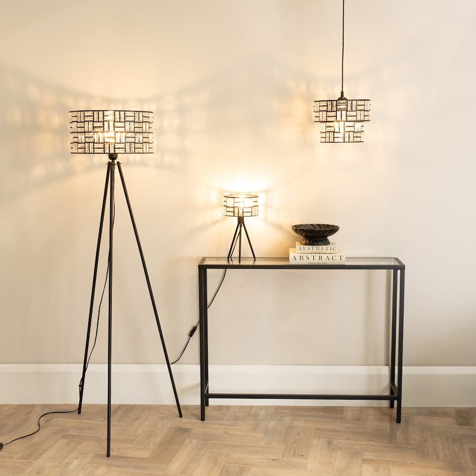 image 1 of ValueLights Elise Acrylic Shade Black Tripod Floor Lamp | Black