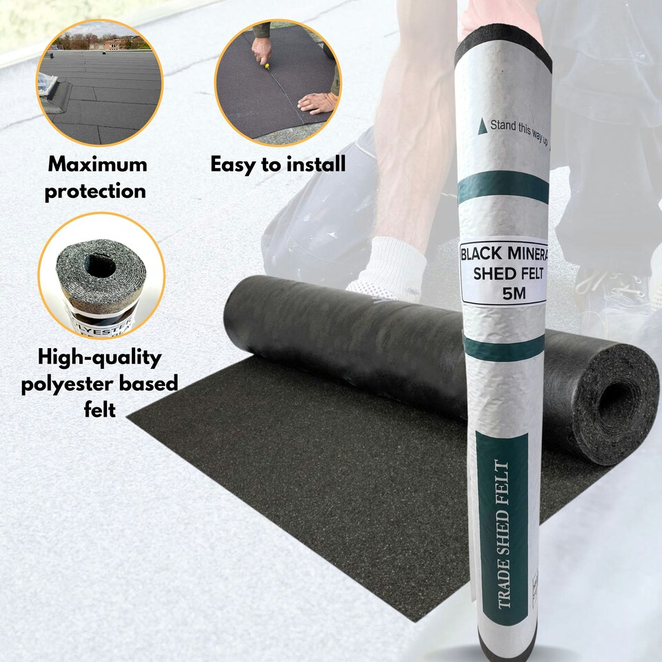 image 1 of NOVECRAFTO Standard Grade Shed Roof Felt – Heavy-Duty Mineral Roofing Felt for Sheds, Summerhouses & Kennels – Durable, Weatherproof Covering Black | 5m x 1m