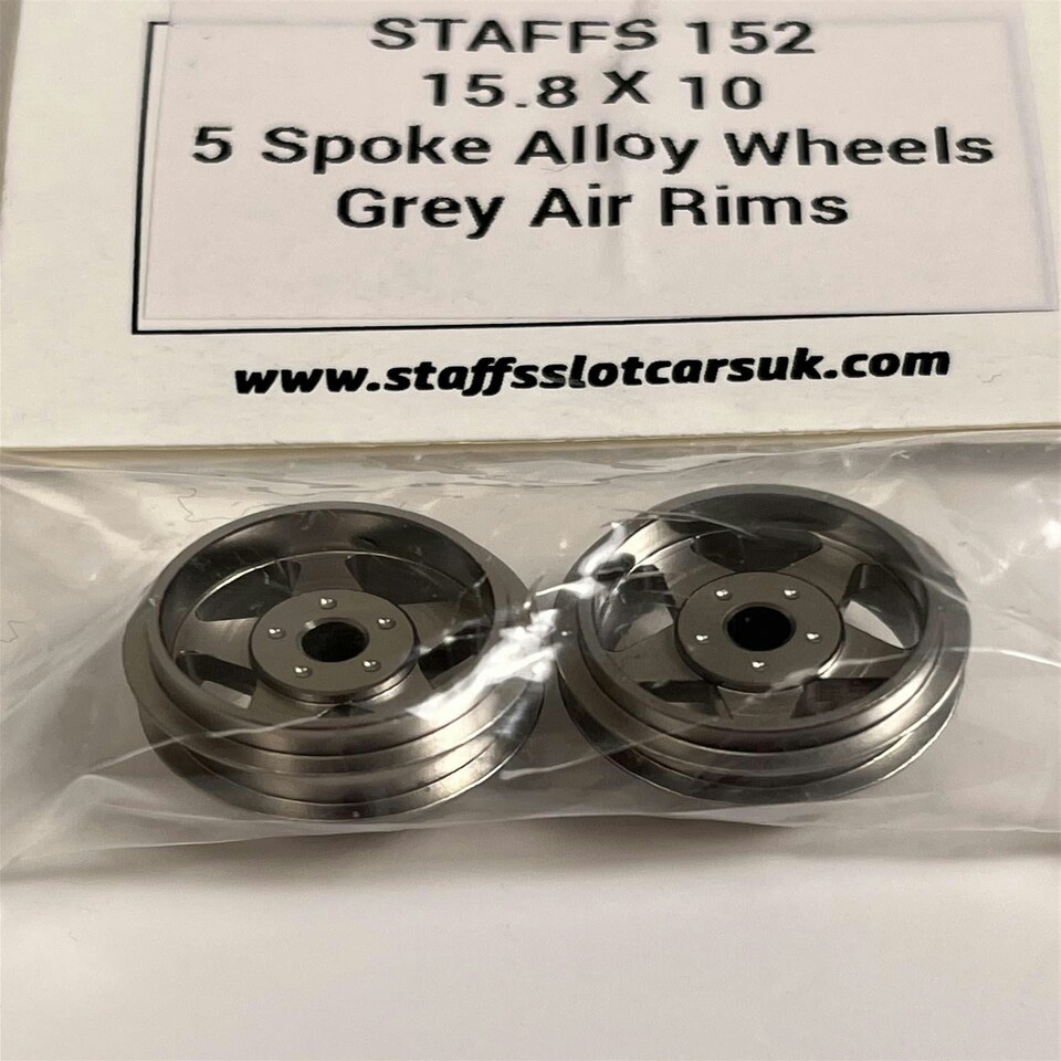 image 1 of Staffs Slot Cars 5 Spoke Grey Alloy Wheels Air Rims 15.8 x 10 mm x2 STAFFS 152
