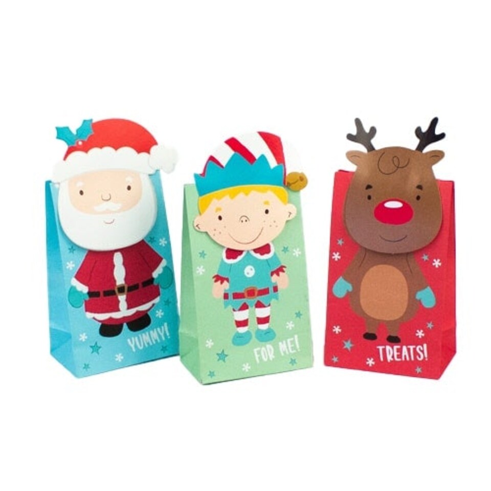 Assorted Christmas 3D Characters Paper Treat Bags - Pack of 6