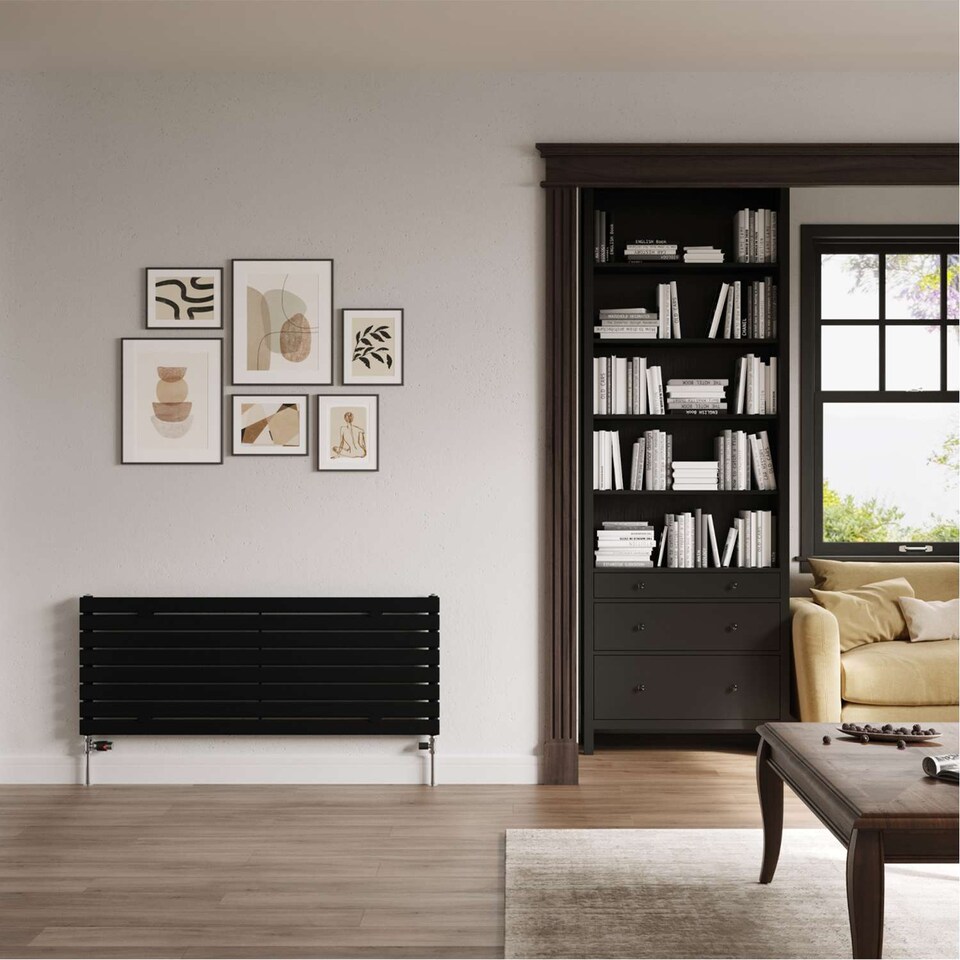 image 1 of Typhoon Axis Horizontal Single Panel Bathroom Radiator - Black (H) 544mm x (W) 1400mm