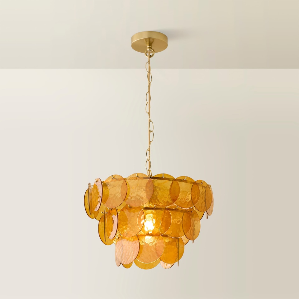 image 1 of ValueLights Juliette Orange 3 Tier Glass Disc Chandelier | Orange