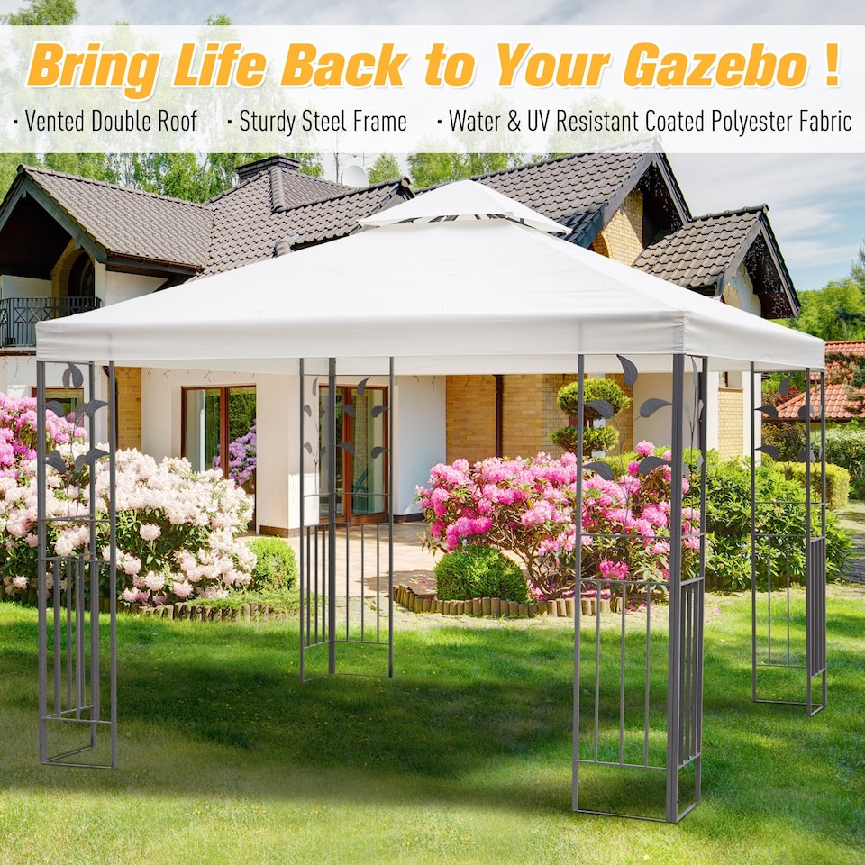 image 1 of Outsunny 3 x 3m Outdoor Steel Gazebo with 2 Tier Roof, Garden Gazebo Patio Canopy Marquee Shelter with Decorative Steel Frame  Cream