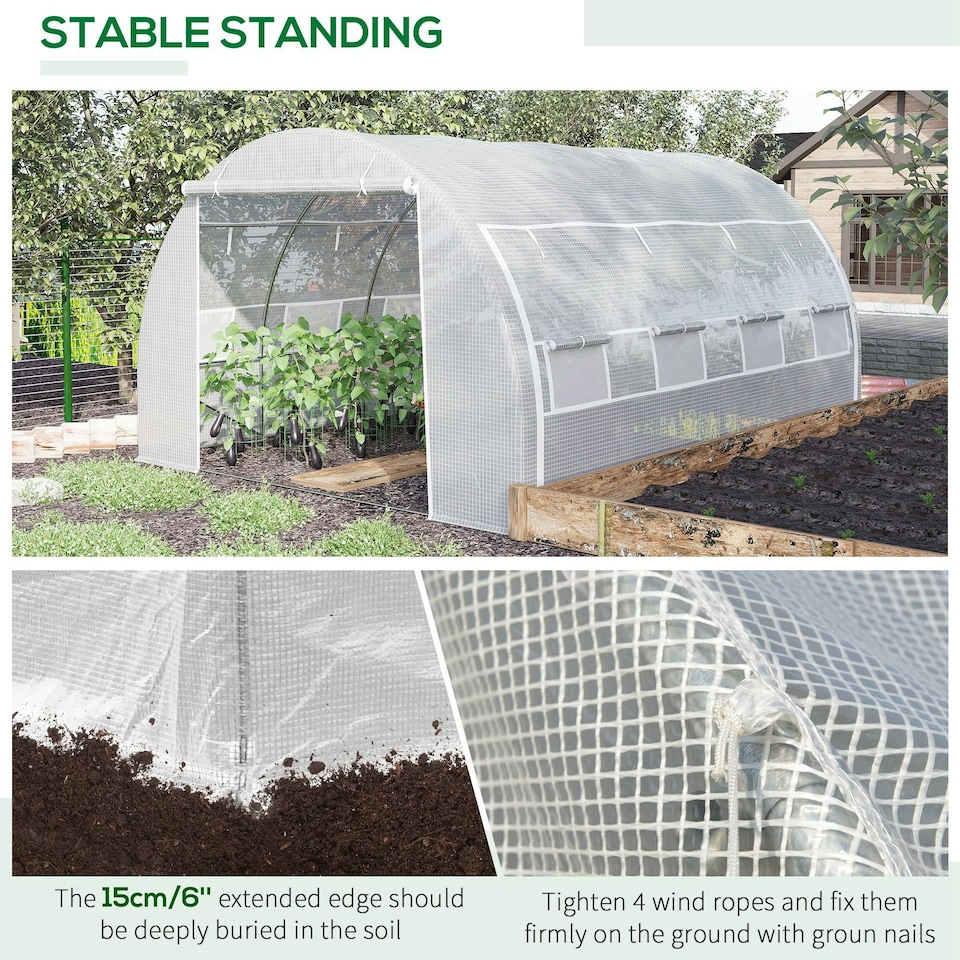 image 1 of Outsunny 4 x 3 x 2 m Polytunnel Greenhouse Pollytunnel Tent w/ Steel Frame White