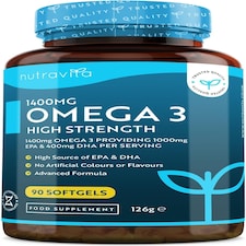 Nutravita Highest Strength Omega 3 Fish Oil 2000mg - 1000mg EPA & 400mg DHA per Serving - Sustainably Sourced & Contaminant Free - 90 Softgels