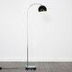 image 2 of ValueLights Polished Chrome Curved Stem Floor Lamp With Gloss Black Metal Dome Light Shade