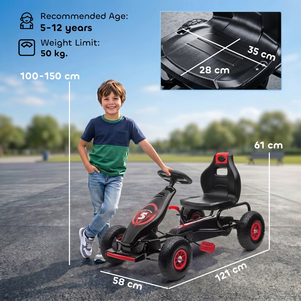 image 1 of HOMCOM Children Pedal Go Kart w/ Adjustable Seat, Rubber Wheels, Brake - Red