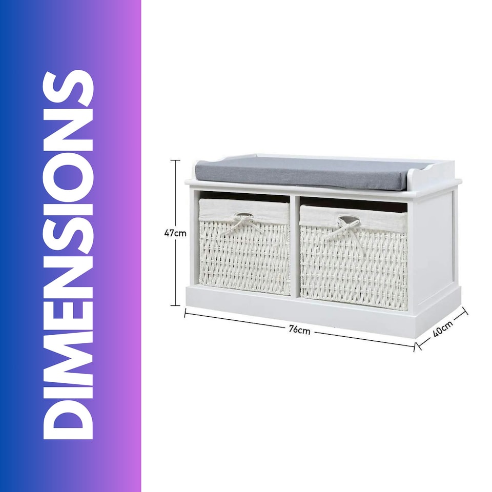 image 1 of Shoe Storage Bench With Cushioned Seat And 2 Drawers White White