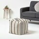 image 2 of Homescapes Grey, Black and White Stripe Cube Square Footstool - 40 x 40 x 40 cm