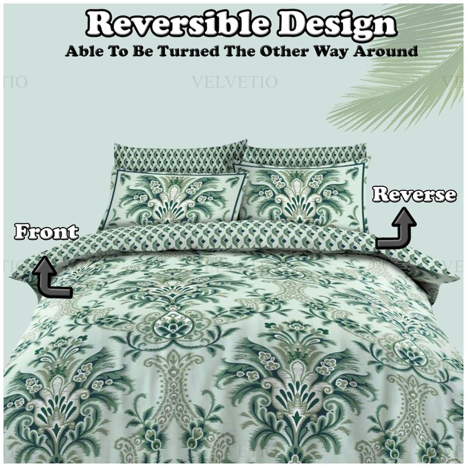 image 1 of VELVETIO Marilyn Complete Duvet Cover Set with Fitted Sheet Soft Printed Bedding Bedset Green | King
