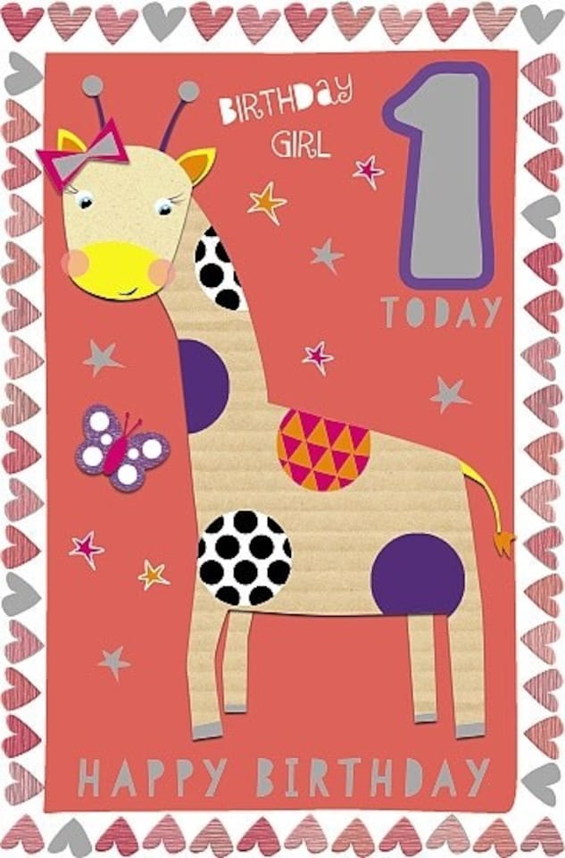 image 1 of 1st Happy Birthday Girl Giraffe Card