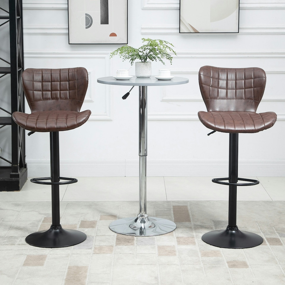 image 1 of HOMCOM Bar Stools Set of 2 Adjustable Height Swivel PU Leather Bar Chairs Brown