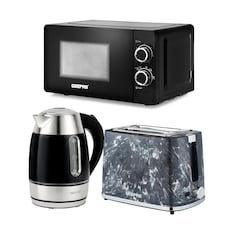 GEEPAS  1.7L Illuminating Electric Kettle 2 Slice Bread Toaster & Microwave Kitchen Combo Set