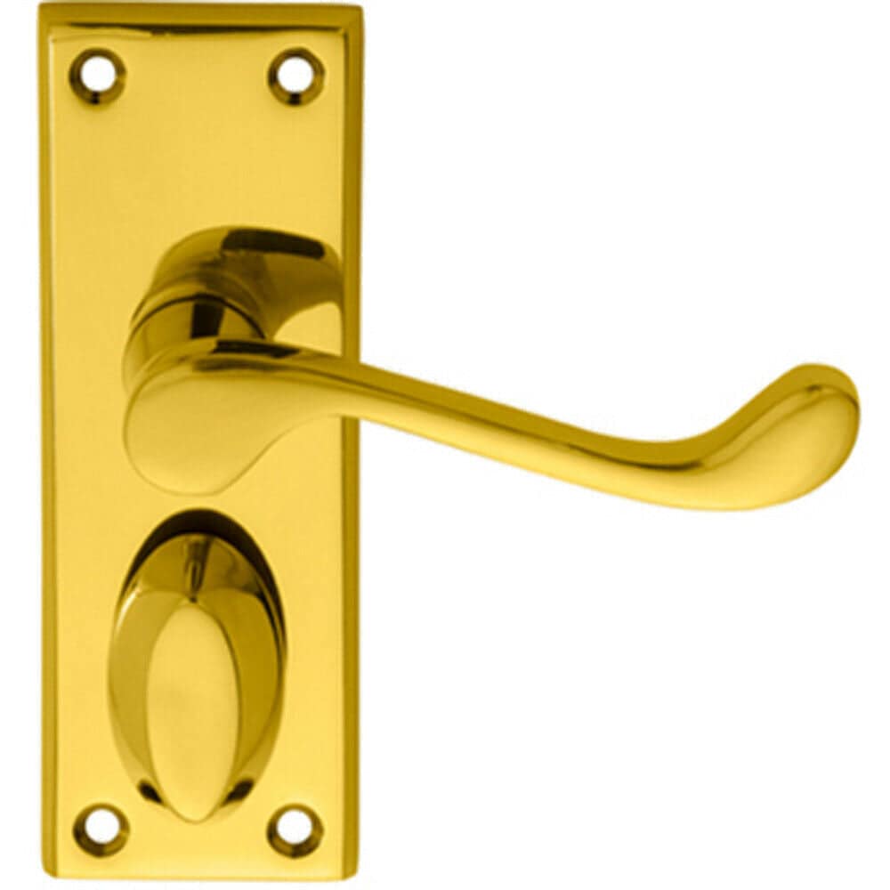 Loops PAIR Victorian Scroll Handle on Privacy Backplate 118 x 43mm Polished Brass in Metallics