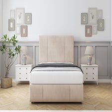 Sloomy Lisbon Sand Naples Divan Bed With Mattress 2 Drawers Left Side With 54" Floor Standing Headboard & 12" Matching Footboard 3' Single | Cream | Sand | Single | 1