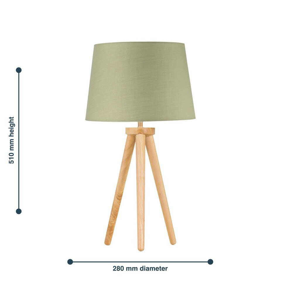 image 1 of Voyage - Light Oak Table Lamp or Bedside Light with Sage Green Shade Brown | Green