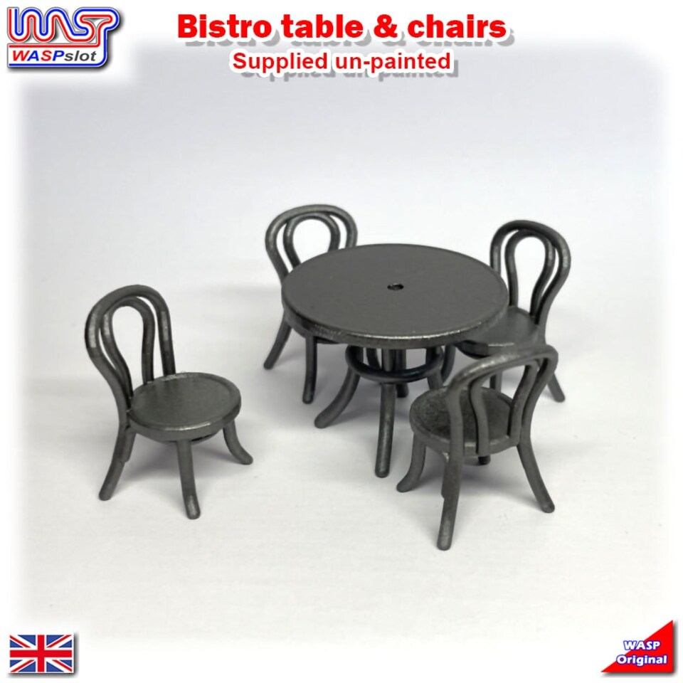 image 1 of Slot Car Trackside Scenery Bistro Table and 4 x Chairs 1:32 Scale Wasp