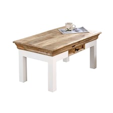 Milano Solid Mango Wood White Coffee Table With Drawer White