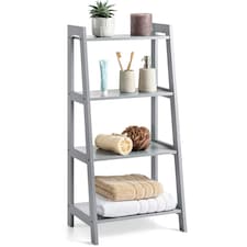 Christow Grey Ladder Shelf Unit 4 Tier Storage Display Stand Rack Home Bathroom