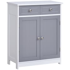 kleankin 75x60cm Freestanding Bathroom Storage Cabinet Unit w 2 Drawers Cupboard Adjustable Shelf Metal Handles Traditional Style Grey White
