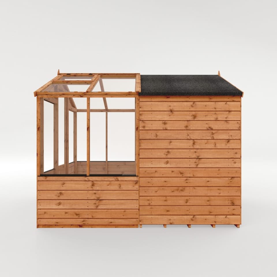 image 1 of 8 x 6 Feet Traditional Apex Greenhouse/Shed Combo - Timber - L245.8 x W201 x H205.8 cm - Brown | Brown