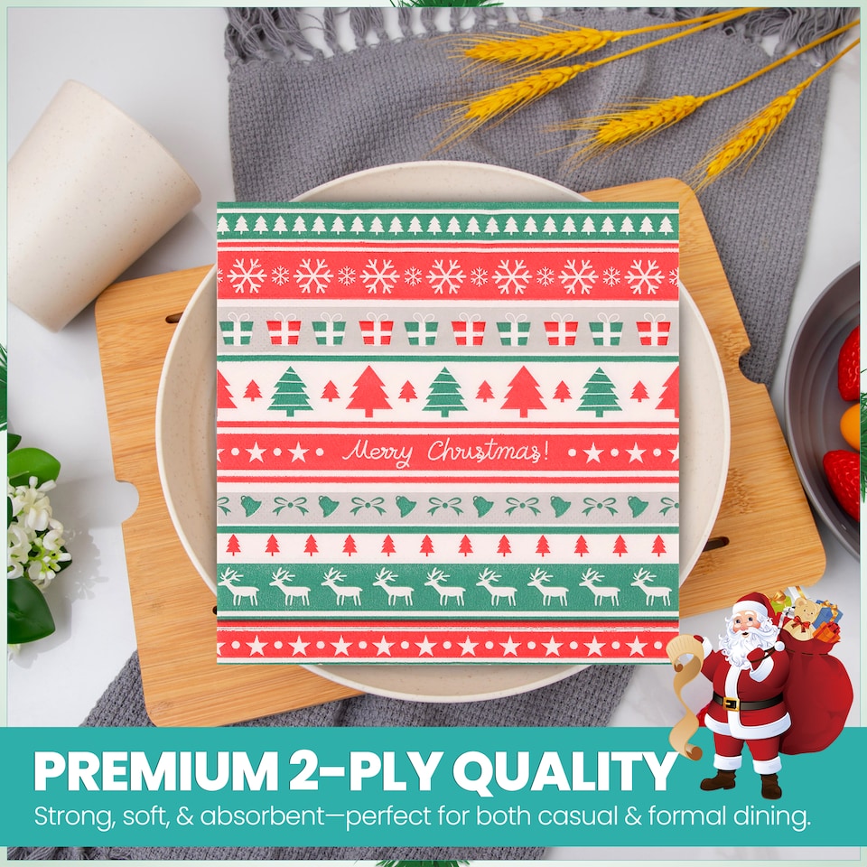image 1 of 33cm Snowflake Reindeer Tree 2 Ply Christmas Napkins - 20 Pack