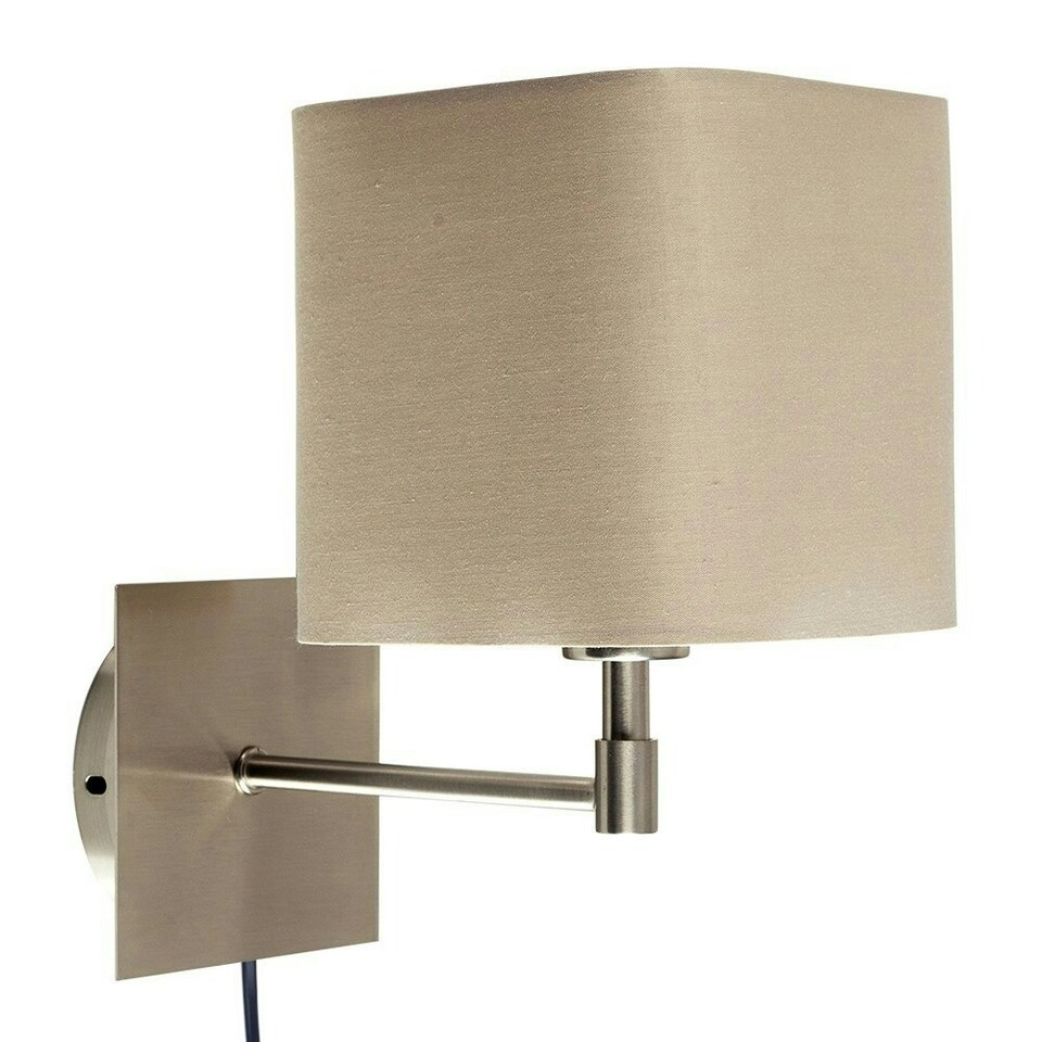 image 1 of ValueLights Sheldon Brushed Chrome Indoor Wall Light With Beige Shade