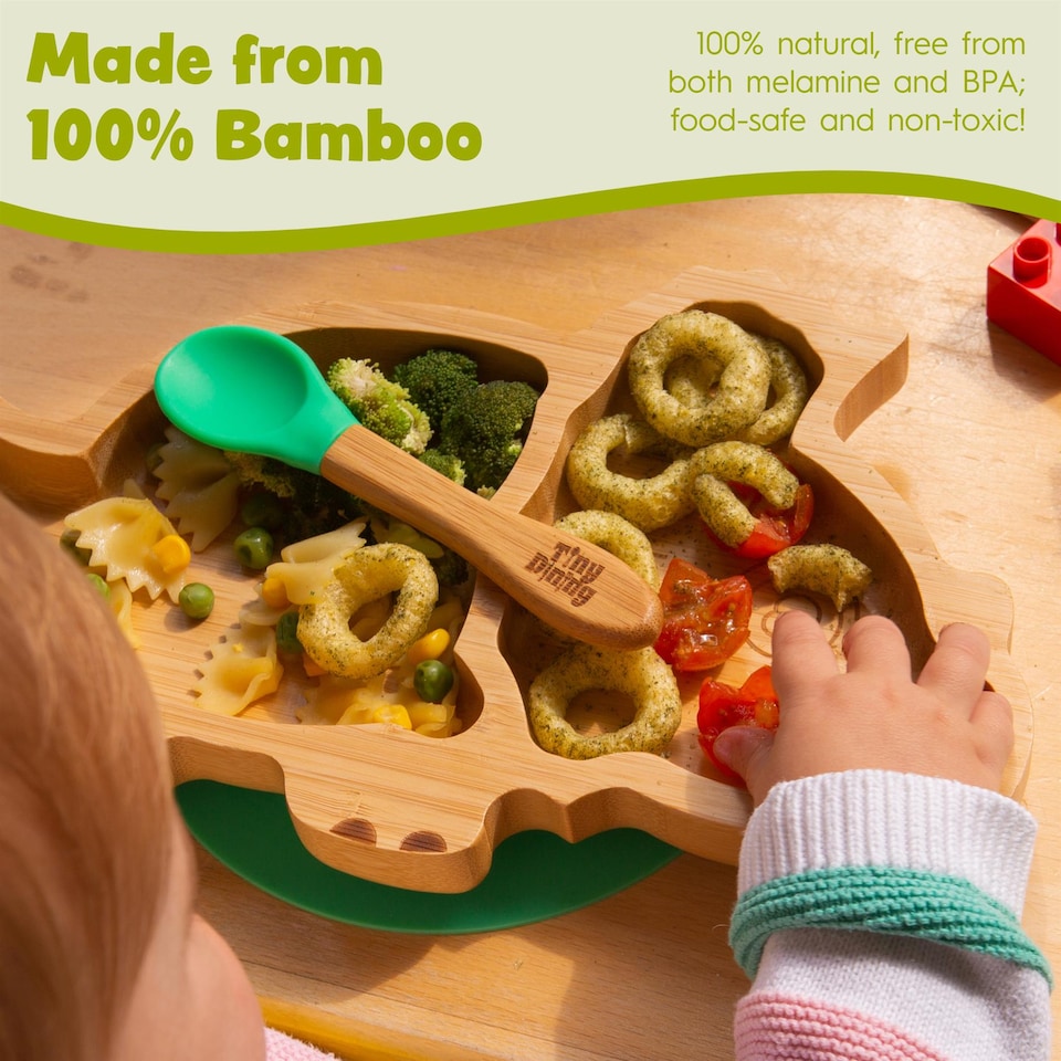 image 1 of Tiny Dining Bamboo Silicone Tip Fork & Spoon Set - Cherry - Children's Baby Toddler Soft Curved Feeding Weaning Cutlery
