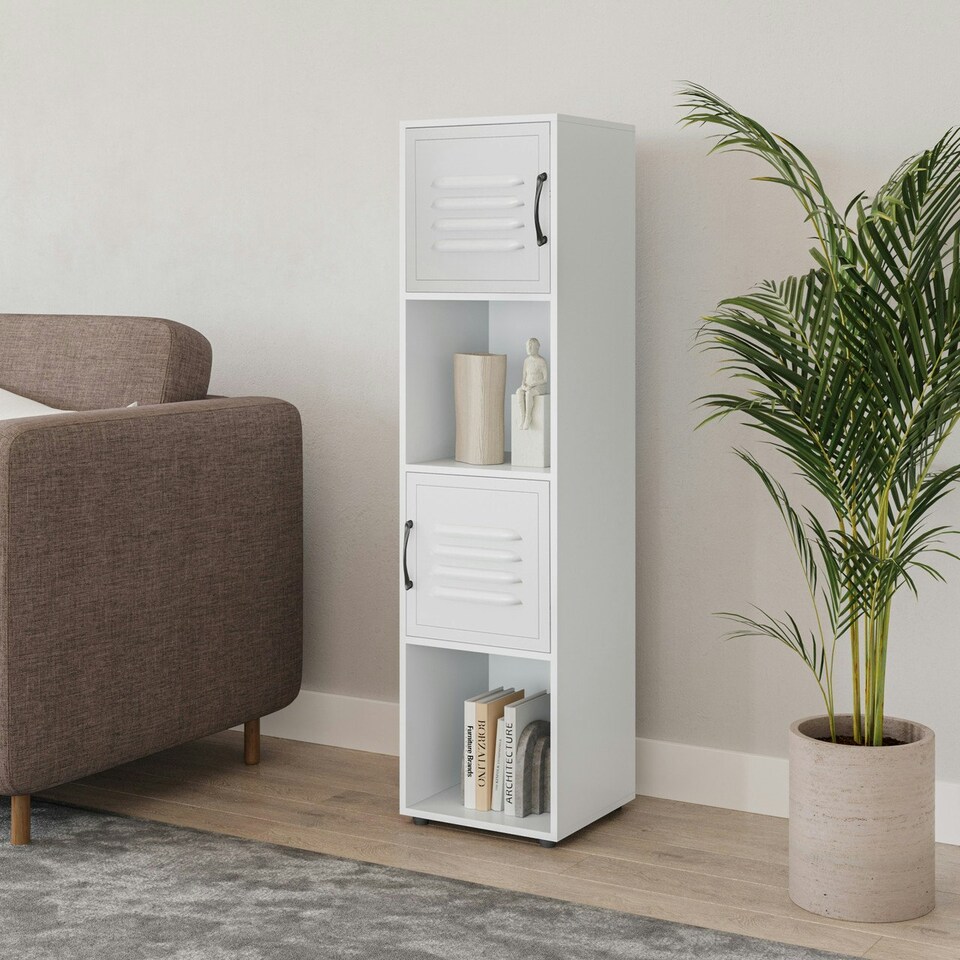 image 1 of 4 -Cube Tall Shelving Unit With Metal Doors Brown | Brown / Black