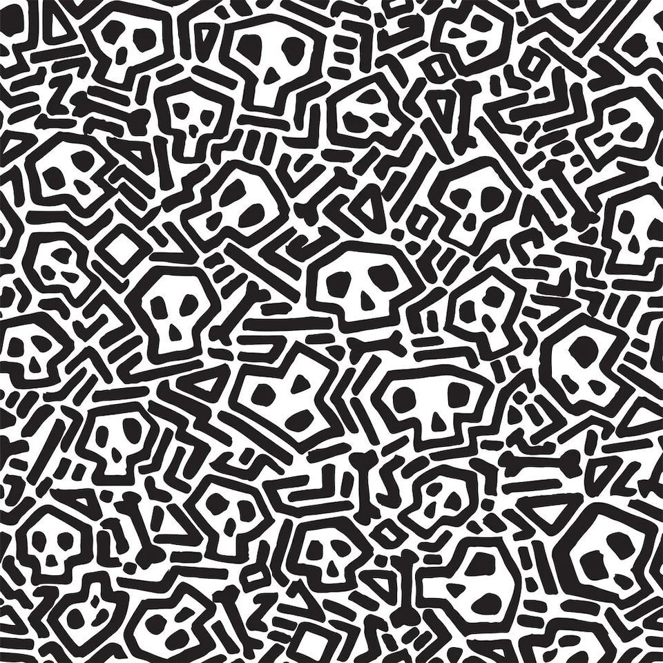 image 1 of Skater Skull Wallpaper in Black and White | White | Black and White