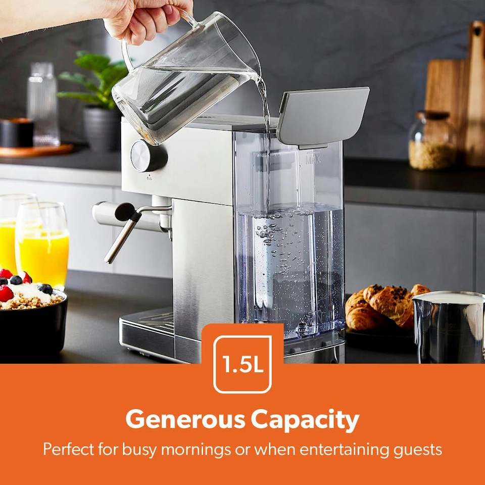 image 1 of GEEPAS Espresso & Cappuccino Coffee Machine with Milk Frother - Silver