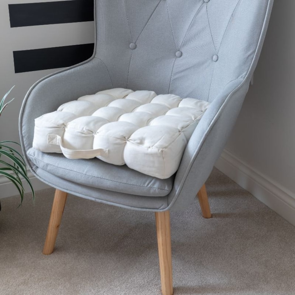 image 1 of Quilted Button Seat Pad Cushion Booster 100% Cotton Cover 45cm Square | Brown