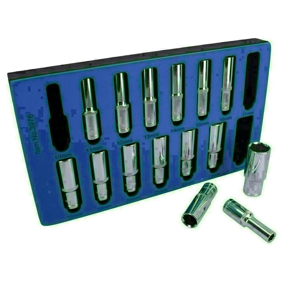 image 1 of 1/2" drive metric sockets double deep 10mm - 24mm by BERGEN AT106