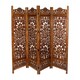 image 1 of 4 Panel Heavy Duty Carved  Screen Wooden Lotus Design Room Divider Light Brown 200 x 180 cm | Brown | Light Brown | 200 x 180 cm
