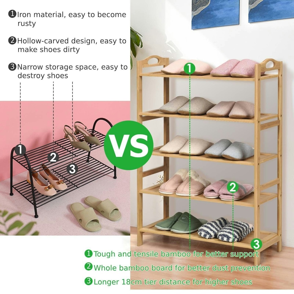 image 1 of COSTWAY 5-Tier Shoe Rack Organizer Wooden Display Shelf Brown