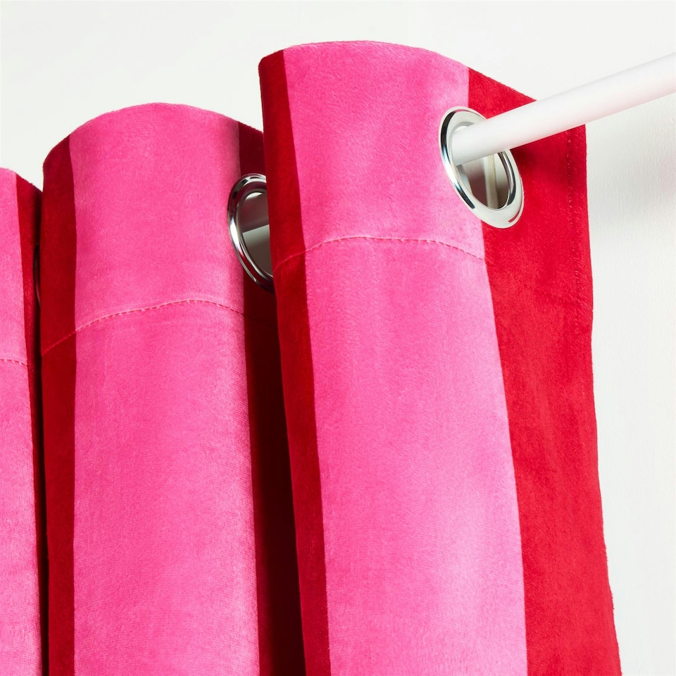 image 1 of OHS Stripe Print Ultra Blackout Panel Pair Eyelet Curtains, 66x90" Pink