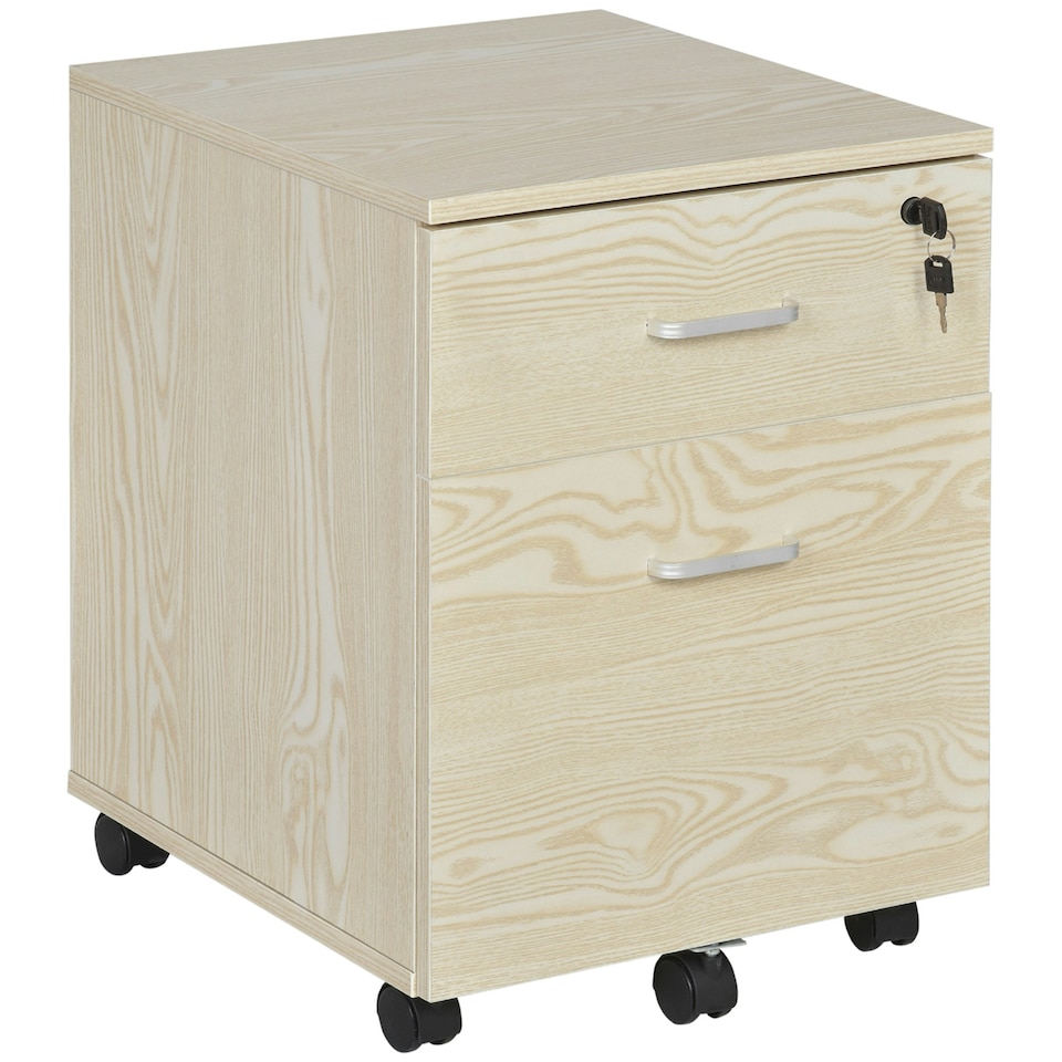 image 1 of Vinsetto 2-Drawer Locking Office Filing Cabinet 5 Wheels Rolling Storage Oak
