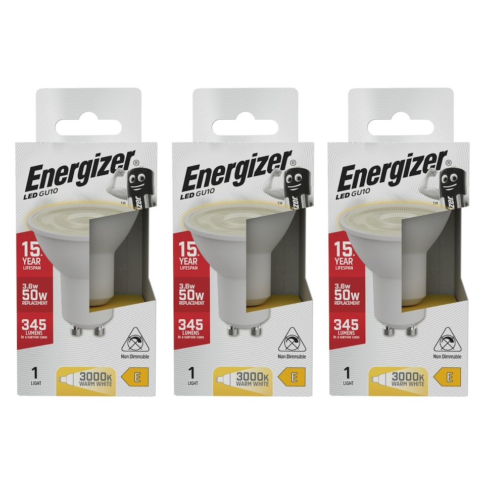 image 1 of Energizer LED GU10 345lm 3.6W 3000K (Warm White) Light Bulb - Pack of 3