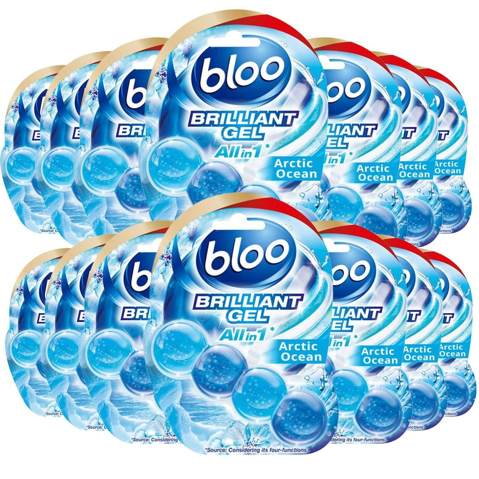 image 1 of Bloo Toilet Rim Block Brilliant Gel All in 1 Cleaner Arctic Ocean Scent 42g 14pk