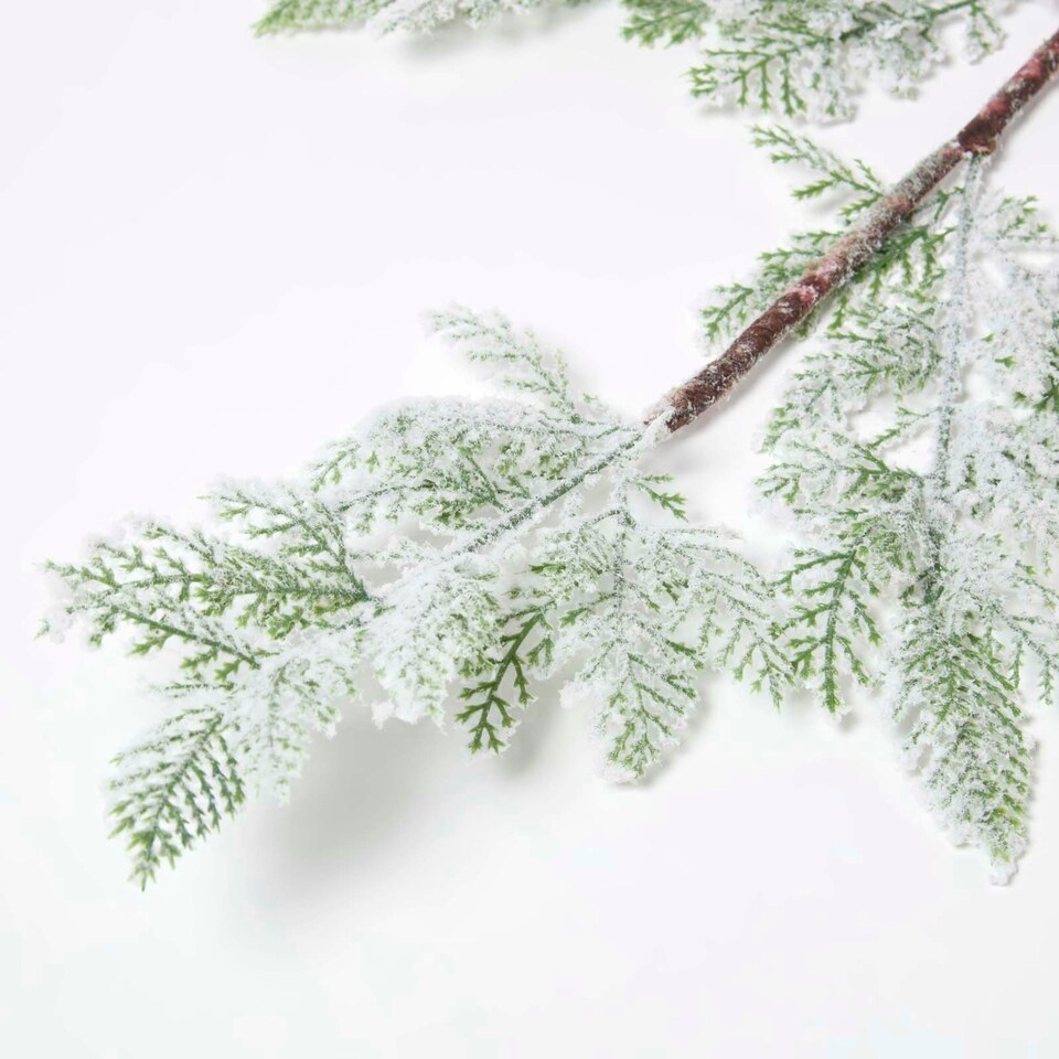 image 1 of Homescapes Artificial Snowy Christmas Pine Stem, 27 cm